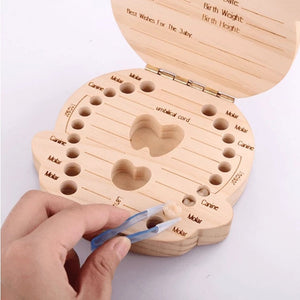 Caja de almacenamiento de dientes de leche de madera