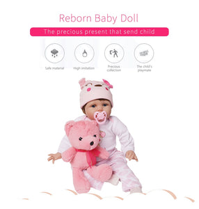 Bebé Reborn 55cm, Traje rosa con oso de juguete