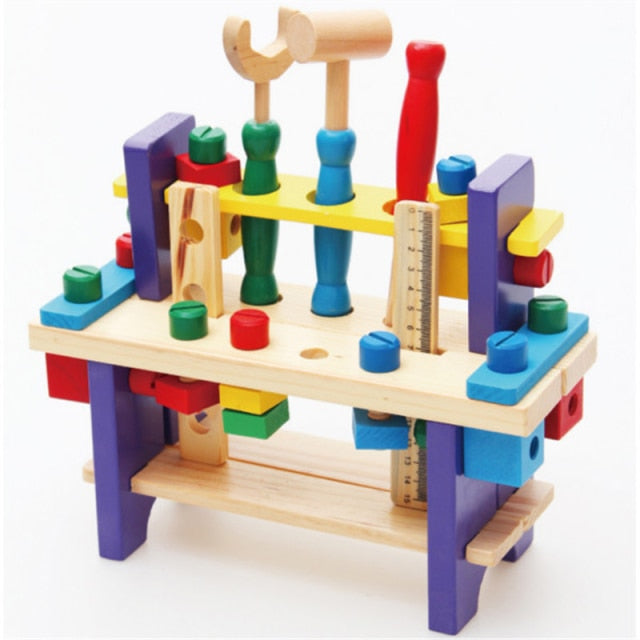 Juego de herramientas de madera para niños, caja de herramientas de 37  piezas con calcomanías de My First Tools, juguetes Montessori para regalo  de