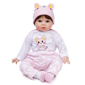 Bebé Reborn 55cm, Traje rosa con oso de juguete