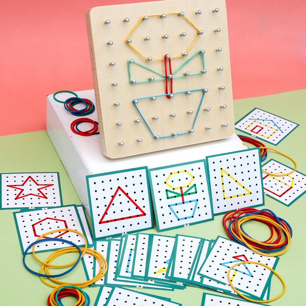 Wooden Pegboard Toy Number Puzzle Peg Board Montessori Geometric Creativity Geoboard Mathematical Shape Recognition Board